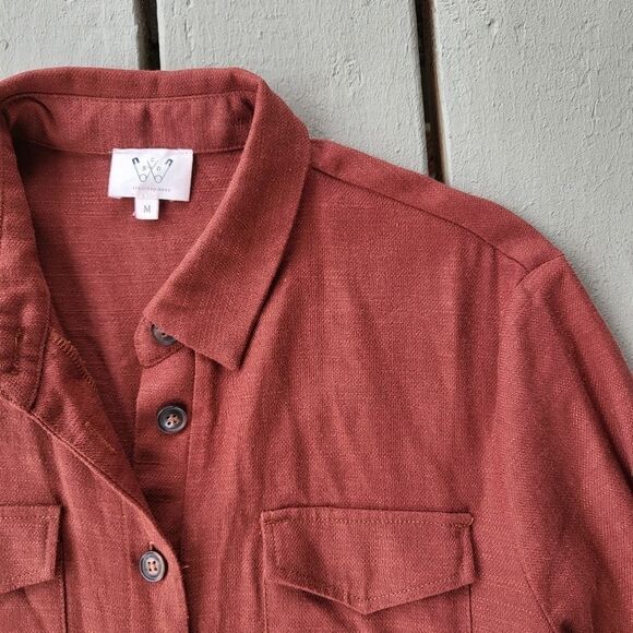 Six Crisp Days Rust 3/4 Sleeve Button Down Belted Linen Blend Doma Jumpsuit Sz M - Picture 7 of 10